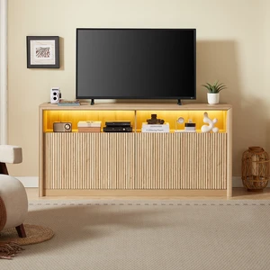 67 Inch Wooden Sideboard Buffet Cabinet with LED Strip and Power Outlets, 4 Compartment Storage Coffee Bar Cabinet 67 Inch Wooden Sideboard Buffet Cabinet with LED Strip and Power Outlets, 4 Compartment Storage Coffee Bar Cabinet