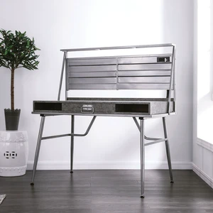 1 pc Desk One Drawer Two Open Shelves Tapered Legs Silver Finish Furniture, Metal, Desks Work Surfaces 1 pc Desk One Drawer Two Open Shelves Tapered Legs Silver Finish Furniture, Metal, Desks Work Surfaces