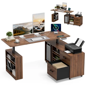 63 Inch l Shaped Electric Standing Desk with Drawers, Power Outlet and Storage Height Adjustable Corner Desk 63 Inch l Shaped Electric Standing Desk with Drawers, Power Outlet and Storage Height Adjustable Corner Desk
