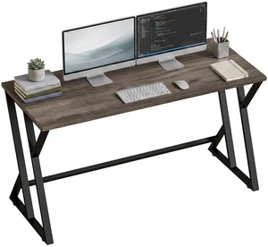 55 Inch Computer Desk, Writing Desk with Shaped Metal Leg Study Table for Small Spaces Distressed, Distressed Black 55 Inch Computer Desk, Writing Desk with Shaped Metal Leg Study Table for Small Spaces Distressed, Distressed Black