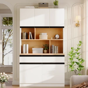Large Storage Cabinet with 5 Doors, Open Bookshelf 2 Drawers and Adjustable Shelves 72.8 Inch Sideboard Buffet Cabinet Large Storage Cabinet with 5 Doors, Open Bookshelf 2 Drawers and Adjustable Shelves 72.8 Inch Sideboard Buffet Cabinet