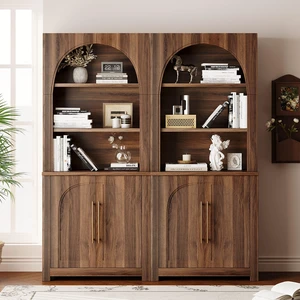 70.87 Inch Bookcase Suite, Bookshelf with Large Storage Cabinet Open Display Shelves and Arched Doors for Living 70.87 Inch Bookcase Suite, Bookshelf with Large Storage Cabinet Open Display Shelves and Arched Doors for Living