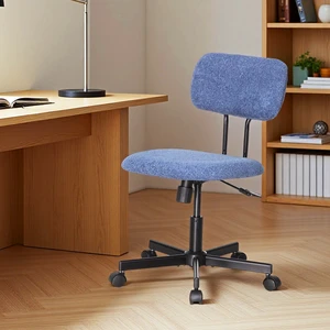 Low Back Velvet Computer Chair, Ergonomic Adjustable Swivel Small Armless Desk Chair, Blue, Wood and Metal Low Back Velvet Computer Chair, Ergonomic Adjustable Swivel Small Armless Desk Chair, Blue, Wood and Metal