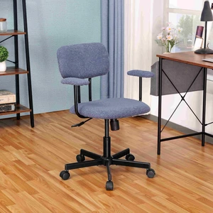Low Back Velvet Computer Chair with Armrest, Ergonomic Adjustable Swivel Small Desk Chair, Blue, Wood and Metal Low Back Velvet Computer Chair with Armrest, Ergonomic Adjustable Swivel Small Desk Chair, Blue, Wood and Metal