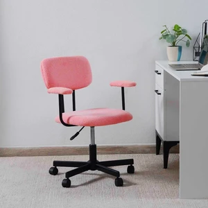 Low Back Velvet Computer Chair with Armrest, Ergonomic Adjustable Swivel Small Desk Chair, Pink, Wood and Metal Low Back Velvet Computer Chair with Armrest, Ergonomic Adjustable Swivel Small Desk Chair, Pink, Wood and Metal