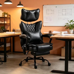 Ergonomic High-Back Leather Chair with Vibration Massage and Heating Function, Reclining Computer Chair with Padded Ergonomic High-Back Leather Chair with Vibration Massage and Heating Function, Reclining Computer Chair with Padded