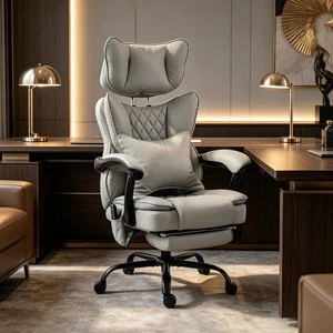 Reclining Computer Chair with Padded Headrest for Executive Use, Ergonomic High-Back Leather Chair with Vibration Reclining Computer Chair with Padded Headrest for Executive Use, Ergonomic High-Back Leather Chair with Vibration