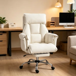 Reclining Computer Desk Chair with Retractable Footrest and Padded Headrest, Executive High-Back Chair Adjustable Seat Reclining Computer Desk Chair with Retractable Footrest and Padded Headrest, Executive High-Back Chair Adjustable Seat