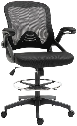 Mesh Drafting Chair, Tall Chair with Lumbar Support Flip Armrests Footrest Ring and Adjustable Seat Height, Black Mesh Drafting Chair, Tall Chair with Lumbar Support Flip Armrests Footrest Ring and Adjustable Seat Height, Black