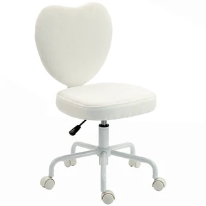 Armless Desk Chair, Fabric Makeup Vanity Chair with Heart Shape Swivel Wheels Height Adjustable, White, Linen Armless Desk Chair, Fabric Makeup Vanity Chair with Heart Shape Swivel Wheels Height Adjustable, White, Linen