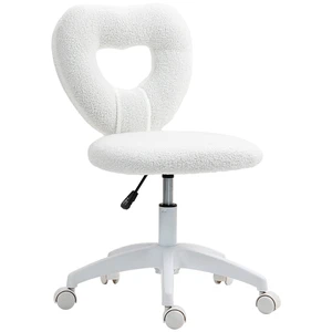 Armless Desk Chair, Height Adjustable Computer Task Chair Teddy Fleece Heart Makeup Vanity with Swivel Wheels, White Armless Desk Chair, Height Adjustable Computer Task Chair Teddy Fleece Heart Makeup Vanity with Swivel Wheels, White