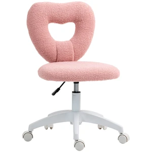 Armless Desk Chair, Height Adjustable Computer Task Chair Teddy Fleece Heart Makeup Vanity with Swivel Wheels, Pink Armless Desk Chair, Height Adjustable Computer Task Chair Teddy Fleece Heart Makeup Vanity with Swivel Wheels, Pink