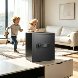 Safe, Featuring Fingerprint and Digital Password Design Built in Alarm System and Silent Mode, Black, Metal Safe, Featuring Fingerprint and Digital Password Design Built in Alarm System and Silent Mode, Black, Metal