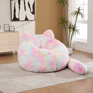41.7 Inch Single Sofa, Faux Fur Large Bean Bag Cat Shaped with Tail Pillow Fluffy Beanbag Accent Floor Chair 41.7 Inch Single Sofa, Faux Fur Large Bean Bag Cat Shaped with Tail Pillow Fluffy Beanbag Accent Floor Chair
