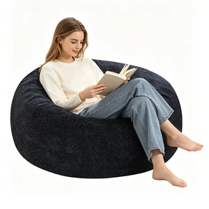 Sky Bean Bag Chair, Fabric with Lurex Shiny Thread Faux Fur Memory Foam Filling Round Sofa for Living College, Black Sky Bean Bag Chair, Fabric with Lurex Shiny Thread Faux Fur Memory Foam Filling Round Sofa for Living College, Black