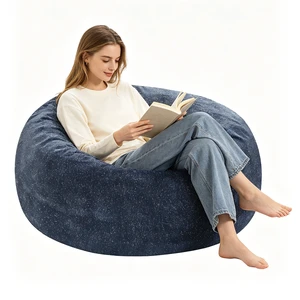 Sky Bean Bag Chair, Fabric with Lurex Shiny Thread Faux Fur Memory Foam Filling Round Sofa for Living College, Blue Sky Bean Bag Chair, Fabric with Lurex Shiny Thread Faux Fur Memory Foam Filling Round Sofa for Living College, Blue