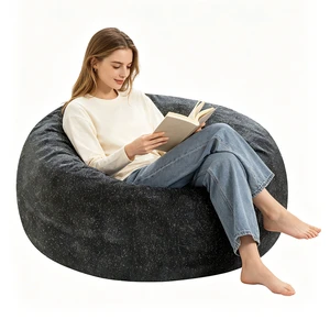 Sky Bean Bag Chair, Fabric with Lurex Shiny Thread Faux Fur Memory Foam Filling Round Sofa for Living College, Grey Sky Bean Bag Chair, Fabric with Lurex Shiny Thread Faux Fur Memory Foam Filling Round Sofa for Living College, Grey