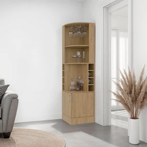 Corner Bar Cabinet with Wine Storage and Glass Rack, Oak, Particle Board Corner Bar Cabinet with Wine Storage and Glass Rack, Oak, Particle Board