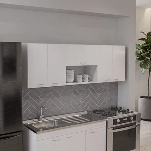 Wall-Mounted Kitchen 5 Door Cabinet with Interior Storage Shelves and Open Middle Shelf, White, Particle Board Wall-Mounted Kitchen 5 Door Cabinet with Interior Storage Shelves and Open Middle Shelf, White, Particle Board