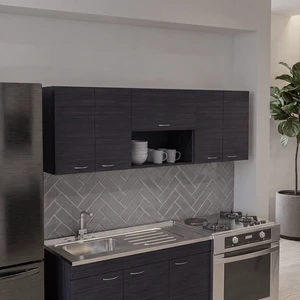 Wall-Mounted Kitchen 5 Door Cabinet with Interior Storage Shelves and Open Middle Shelf, Dark Brown, Particle Board Wall-Mounted Kitchen 5 Door Cabinet with Interior Storage Shelves and Open Middle Shelf, Dark Brown, Particle Board