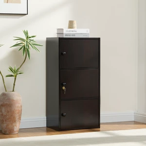 Three Door Narrow Corner Storage Cabinet Locking Door Metal Lock Two Keys Large Comfort Wooden Knob Handles Cocoa Three Door Narrow Corner Storage Cabinet Locking Door Metal Lock Two Keys Large Comfort Wooden Knob Handles Cocoa