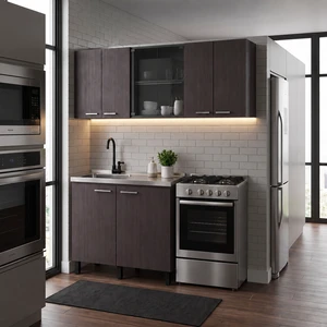 Manufactured Utility Storage Cabinet Set with Sink Base, Wall Cabinets and Glass Door Storage, Wenge, Particle Board Manufactured Utility Storage Cabinet Set with Sink Base, Wall Cabinets and Glass Door Storage, Wenge, Particle Board