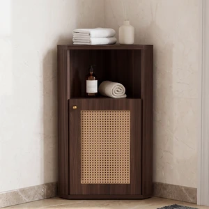 Corner Storage Cabinet, Floor Corner Cabinet with Rattan Barn Door and Adjustable Shelf Narrow Organizer for Living Corner Storage Cabinet, Floor Corner Cabinet with Rattan Barn Door and Adjustable Shelf Narrow Organizer for Living