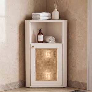 Corner Storage Cabinet, Floor Corner Cabinet with Rattan Barn Door and Adjustable Shelf Narrow Organizer for Living Corner Storage Cabinet, Floor Corner Cabinet with Rattan Barn Door and Adjustable Shelf Narrow Organizer for Living