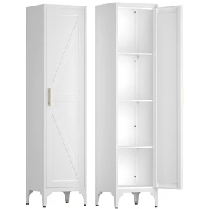 65 Inch Tall Narrow Metal Pantry Cabinet, 14.6 Inch 13.77 1 Door Storage Organizer with Adjustable Shelves 65 Inch Tall Narrow Metal Pantry Cabinet, 14.6 Inch 13.77 1 Door Storage Organizer with Adjustable Shelves