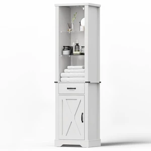 74 Inch Tall Storage Cabinet with LED, Tall Storage Cabinet with Barn Doors and Glass Adjustable Shelves Narrow 74 Inch Tall Storage Cabinet with LED, Tall Storage Cabinet with Barn Doors and Glass Adjustable Shelves Narrow