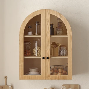 Arched Wall Mounted Cabinet, Veneer Wall Storage Cabinet with Tempered Glass Doors Adjustable Shelf Easy Hanging Arched Wall Mounted Cabinet, Veneer Wall Storage Cabinet with Tempered Glass Doors Adjustable Shelf Easy Hanging