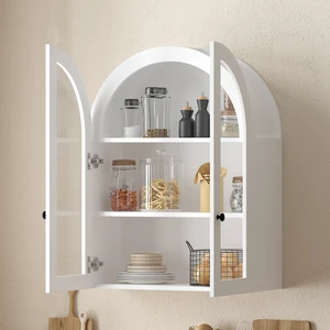 Arched Wall Mounted Cabinet, Veneer Wall Storage Cabinet with Tempered Glass Doors Adjustable Shelf Easy Hanging Arched Wall Mounted Cabinet, Veneer Wall Storage Cabinet with Tempered Glass Doors Adjustable Shelf Easy Hanging