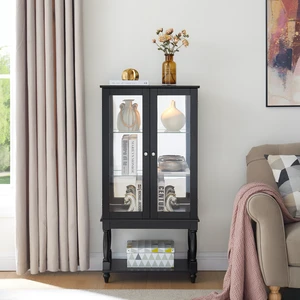 Curio Cabinet Lighted Curio Display Cabinet with Open Storage Space, Solid Wood Legs and Adjustable Shelves Acrylic Curio Cabinet Lighted Curio Display Cabinet with Open Storage Space, Solid Wood Legs and Adjustable Shelves Acrylic