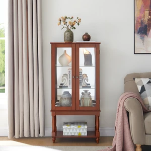 Curio Cabinet Lighted Curio Display Cabinet with Open Storage Space, Solid Wood Legs and Adjustable Shelves Acrylic Curio Cabinet Lighted Curio Display Cabinet with Open Storage Space, Solid Wood Legs and Adjustable Shelves Acrylic