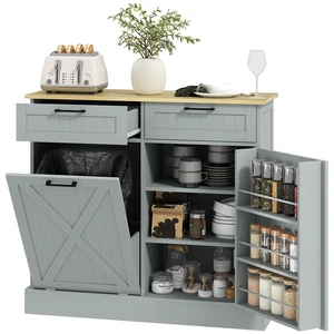 Tilt Out Trash Can Cabinet, 10 Gallon Kitchen Cabinet with Hidden Trash Can and 2 Drawers for Pantry Kitchen, Gray, MDF Tilt Out Trash Can Cabinet, 10 Gallon Kitchen Cabinet with Hidden Trash Can and 2 Drawers for Pantry Kitchen, Gray, MDF