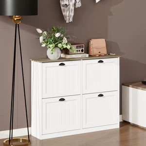 Shoe Storage Cabinet with Flip Drawers, Freestanding Shoe Cabinet Organizer with Adjustable Shelf for Entryway Slim Shoe Storage Cabinet with Flip Drawers, Freestanding Shoe Cabinet Organizer with Adjustable Shelf for Entryway Slim