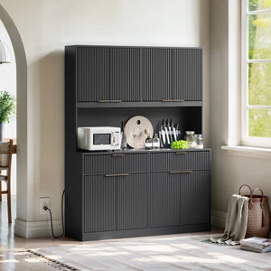 71 Inch Tall Kitchen Pantry Cabinet with Power Outlet, Hollow Open Countertop Functional Storage Hutch Cabinet 71 Inch Tall Kitchen Pantry Cabinet with Power Outlet, Hollow Open Countertop Functional Storage Hutch Cabinet