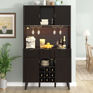 72.2 Inch High Kitchen Bar Cabinet with Electrical Outlet and LED, Wine Bottle Storage with Nine Grid Wine Rack 72.2 Inch High Kitchen Bar Cabinet with Electrical Outlet and LED, Wine Bottle Storage with Nine Grid Wine Rack