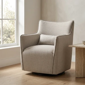 Swivel Accent Chair with Matching Lumbar Pillow 360° Swivel Base Sea Oat, Beige Grey, Polyester, Chairs Accent Seating Swivel Accent Chair with Matching Lumbar Pillow 360° Swivel Base Sea Oat, Beige Grey, Polyester, Chairs Accent Seating