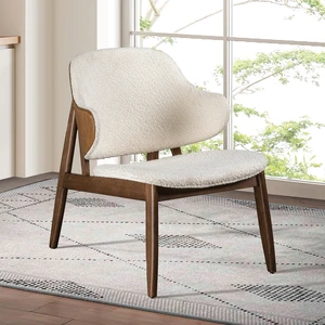 Mid Century 1 pc Accent Chair Fabric Upholstered Wing Back Chair and Beige Finish Living Furniture, Beige Walnut Mid Century 1 pc Accent Chair Fabric Upholstered Wing Back Chair and Beige Finish Living Furniture, Beige Walnut