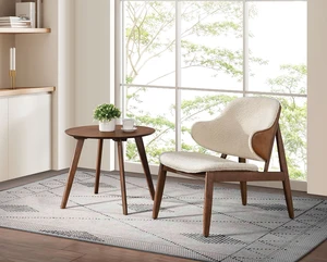 Mid-Century Wingback Chair with Side Table with Four Legs Solid Structure, Beige Walnut, Engineered Wood, Fabric Mid-Century Wingback Chair with Side Table with Four Legs Solid Structure, Beige Walnut, Engineered Wood, Fabric