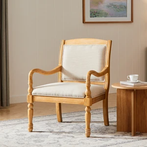 28.5 Inch Upholstered Accent Chair with Solid Wood Frame, Spindle Legs Carved Arms Polyester Armchair for Living, Beige 28.5 Inch Upholstered Accent Chair with Solid Wood Frame, Spindle Legs Carved Arms Polyester Armchair for Living, Beige