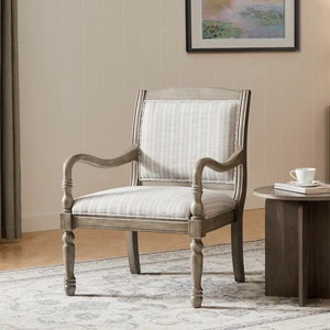 28.5 Inch Upholstered Accent Chair with Solid Wood Frame, Spindle Legs Carved Arms Polyester Armchair for Living, Gray 28.5 Inch Upholstered Accent Chair with Solid Wood Frame, Spindle Legs Carved Arms Polyester Armchair for Living, Gray