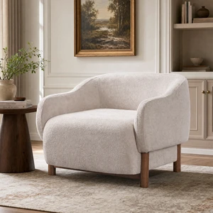 Accent Chair Chenille Upholstered Armchair with Recessed Arms and Tight Back Rubberwood Legs Single Seating for Living Accent Chair Chenille Upholstered Armchair with Recessed Arms and Tight Back Rubberwood Legs Single Seating for Living