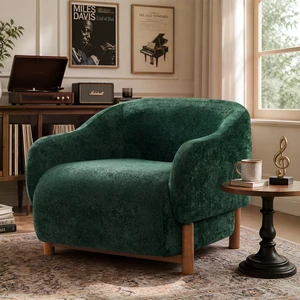 Accent Chair Chenille Upholstered Armchair with Recessed Arms and Tight Back Rubberwood Legs Single Seating for Living Accent Chair Chenille Upholstered Armchair with Recessed Arms and Tight Back Rubberwood Legs Single Seating for Living