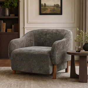 Accent Chair Chenille Upholstered Armchair with Recessed Arms and Tight Back Rubberwood Legs Single Seating for Living Accent Chair Chenille Upholstered Armchair with Recessed Arms and Tight Back Rubberwood Legs Single Seating for Living