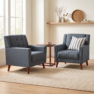 Mid-Century Armchair 2 pcs, Dark Grey Walnut, Fabric and Rubber Wood, Chairs Accent Seating Mid-Century Armchair 2 pcs, Dark Grey Walnut, Fabric and Rubber Wood, Chairs Accent Seating