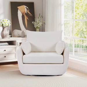 Rotatable Sherpa Fleece Single Chair Equipped with Tone Adjustable Base LED Strip Lights, White, Chairs Accent Seating Rotatable Sherpa Fleece Single Chair Equipped with Tone Adjustable Base LED Strip Lights, White, Chairs Accent Seating