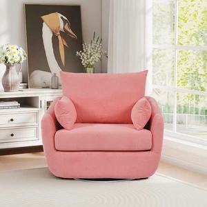 Rotatable Sherpa Fleece Single Chair Equipped with Tone Adjustable Base LED Strip Lights, Pink, Chairs Accent Seating Rotatable Sherpa Fleece Single Chair Equipped with Tone Adjustable Base LED Strip Lights, Pink, Chairs Accent Seating
