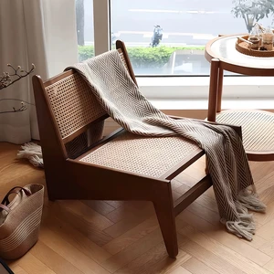 Mid Century Accent Chair, Rattan Lounge Chair for Living Side Corner, Walnut, Rubber Wood, Accent Seating Mid Century Accent Chair, Rattan Lounge Chair for Living Side Corner, Walnut, Rubber Wood, Accent Seating
